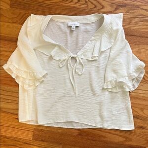 Topshop Cream Ruffle Tie-Front Blouse